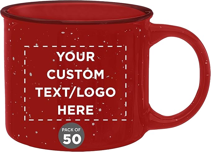 DISCOUNT PROMOS Custom Ceramic Campfire Coffee Mugs 13 oz. Set of 50, Personalized Bulk Pack - Perfect for Tea, Espresso, Cappuccino, Hot Cocoa - Red-Ruum Studio Home