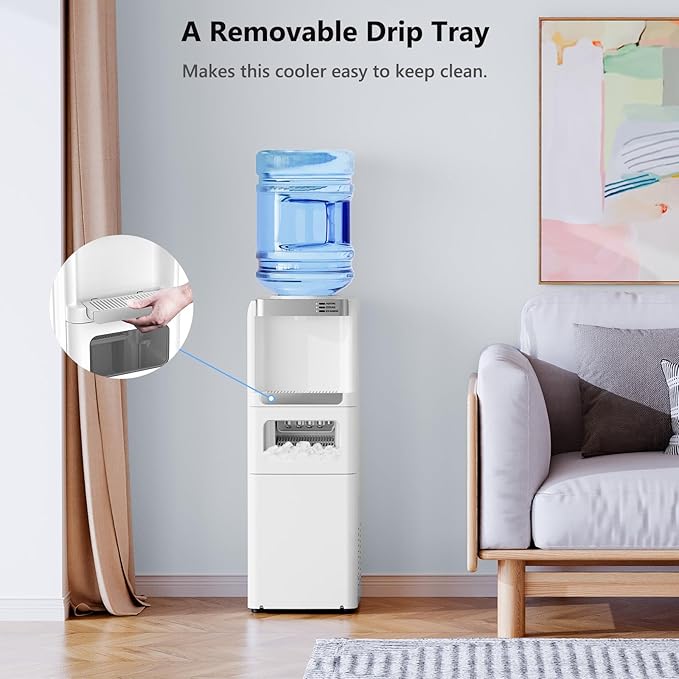 Water Dispenser with Ice Maker Function, Top Loading Hot and Cold Water Cooler for 5 Gallon Bottle - Includes Child Safety Lock - Water Machine for Home, Office, Garage - White-Ruum Studio Home