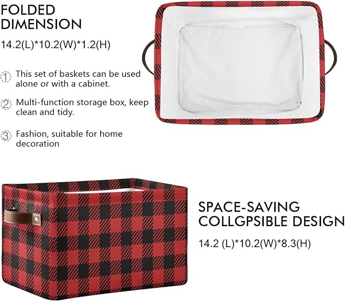 Red and Black Buffalo Plaid Storage Basket Cube Storage Bins Organizer Bag Collapsible Closet Shelf Baskets with handle for Baby Cloth Pet Toy Book 14.2×10.2×8.3 IN-Ruum Studio Home