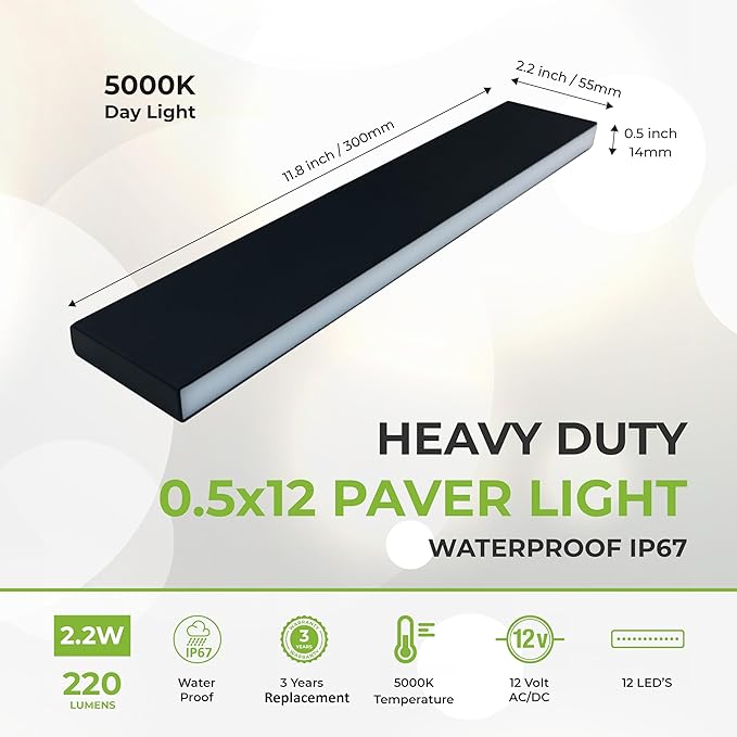 LUMENGY Paver Light Slim 0.5x12 Inch Glare-Free Brick Lighting for Pavers, Walls, Driveway, Pathway & Garden, 5000K 12V Waterproof, Drive-Over Rated-Ruum Studio Home