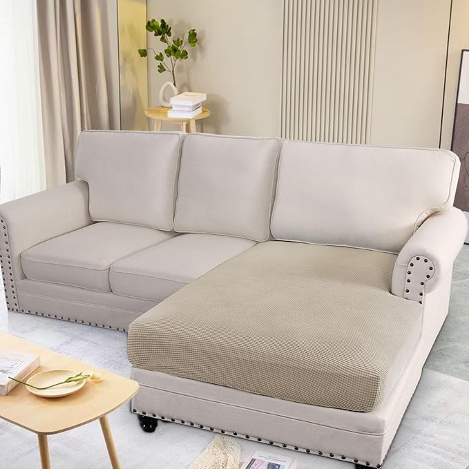 H.VERSAILTEX Super Stretch Individual Chaise Cover Sectional Couch Covers for L Shaped Sofa Both Left/Right Featuring Thick Jacquard Textured Twill Fabric (1 Piece Chaise Cover Large, Island Fossi)-Ruum Studio Home