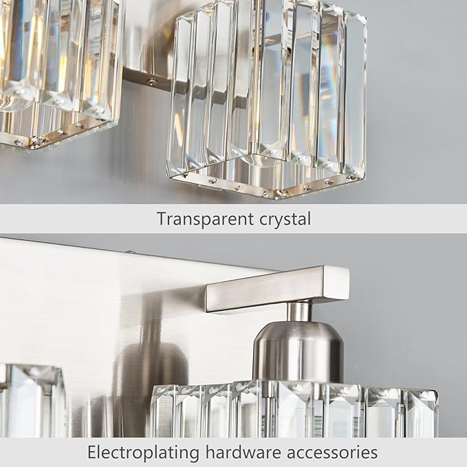 Modern Vanity Light 4-Lights Brushed Nickel Vanity Light Crystal Bathroom Wall Light Bathroom Light Fixtures-Ruum Studio Home