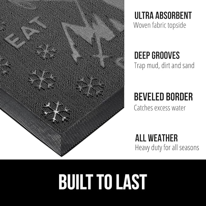 GORILLA GRIP 100% Waterproof All-Season WeatherMax Doormat 35x23, US Designed Natural Rubber, Stain and Fade Resistant, Low Profile Indoor Outdoor Door Mats, Easy Clean Patio Mat, Graphite Skiing-Ruum Studio Home