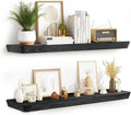 36"x6.8"x1.6" Slanted Floating Wall Shelves 2-Pack - Rustic Black Finish, Heavy-Duty Solid Wood Design with Hidden Brackets - Perfect for Living Room, Kitchen, Bathroom, or Office-Ruum Studio Home