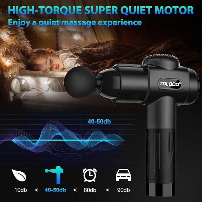 TOLOCO Massage Gun, Deep Tissue Back Massage for Athletes for Pain Relief, Percussion Massager with 10 Massages Heads & Silent Brushless Motor, Gifts for Fathers Day, Black-Ruum Studio Home