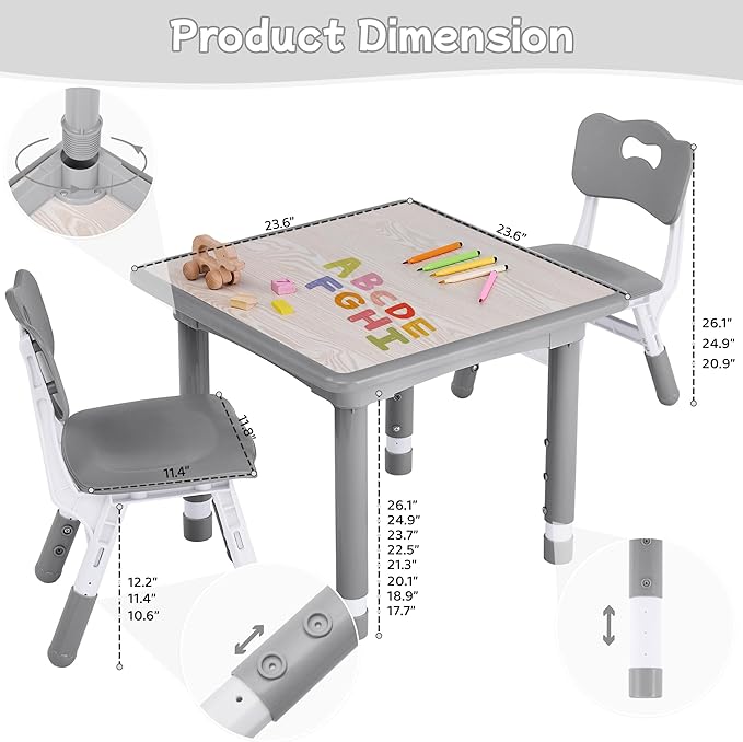 Toddler Table and Chair Set, Height Adjustable-Upgrade Kids Table and 2 Chairs for Ages 3-8, Multi-Activity Toddler Play Table with Graffiti Desktop for Home/Daycare/Classroom-Ruum Studio Home