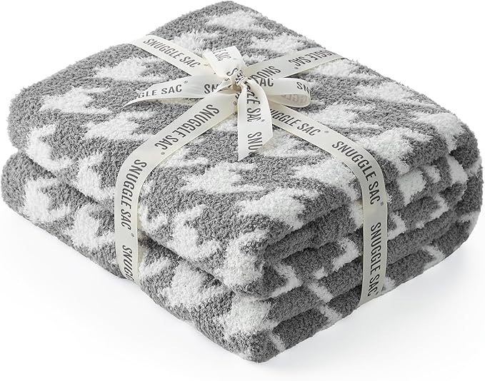 Snuggle Sac Houndstooth Throw Blanket for Couch, Reversible Super Soft Warm Blankets Cozy Knit Fuzzy Plush Lightweight Throws for Sofa, Bed, Camping, Grey,50x60 inches-Ruum Studio Home