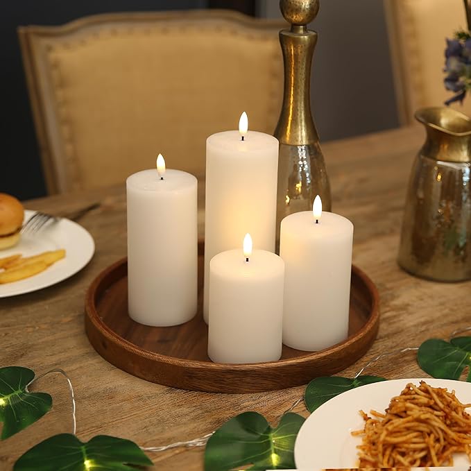 LUSHABOR Flameless Candles, 4 Pack Battery Operated Candles with Remote, Real Wax LED Fake Candles with Timer Flickering for Christmas Wedding Home Party D3 H 5" 6" 7" 9" White-Ruum Studio Home
