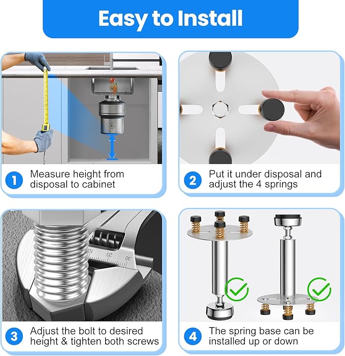 Garbage Disposal Support, Adjustable Spring Shock Absorber Bracket (7.48-10.62 inch (19-27cm)), Holds Up tp 440lbs, Stainless Steel Noise Reduction Installation Kit-Ruum Studio Home