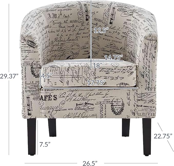 BELLEZE Accent Barrel Chair, Linen Round Chair Club Tub Sofa Corner Chair with Flared Legs and Cozy Soft Padding for Living Room Bedroom Waiting Room - Black & Beige-Ruum Studio Home
