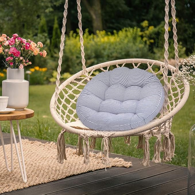 Tiita Indoor/Outdoor Cushions 22 Inch Round Striped Chair Cushions for Patio Garden Seat Cushion Pads for Home Floor Pillows Window Pad Set of 2, Blue-Ruum Studio Home