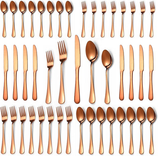 40 Pcs Rose Gold Silverware Set for 8, Food Grade Stainless Steel Flatware Set, Eating Utensils Sets Include Fork/Knife/Spoon,Home Kitchen Tableware Set, Reusable Cutlery Set, Dishwasher Safe-Ruum Studio Home