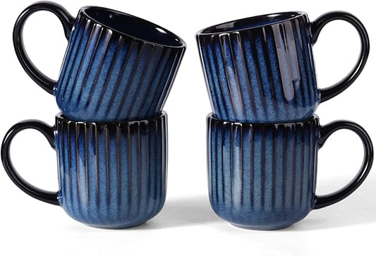 famiware Coffee Mugs Set of 4, Starlight 11 oz Mug Cup Set with Handle for Coffee, Tea, Cocoa, Milk - Ceramic Stoneware Mug Set, Nebulas Blue-Ruum Studio Home