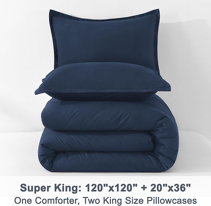Litanika Navy Blue Oversized King Comforters Super King Size, 3 Pieces Lightweight Solid Bedding Comforter Set, All Season Fluffy Bed Set (120x120In Comforter & 2 Pillowcases)-Ruum Studio Home