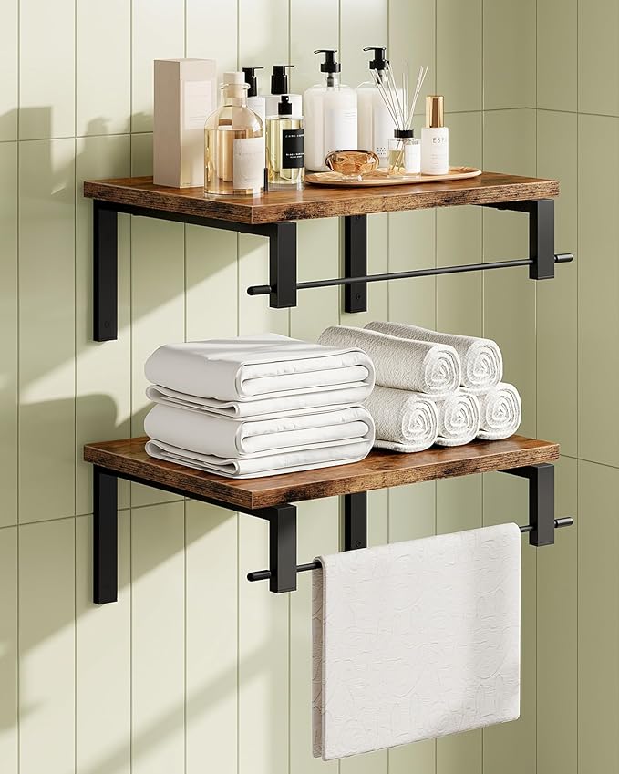Deep Floating Shelves for Wall, 12 inch Wall Mounted Shelves Set of 2, Wide Floating Shelves for Living Room, Bedroom, Study, Bathroom, Rustic Brown and Black TBJ02P2BF-Ruum Studio Home