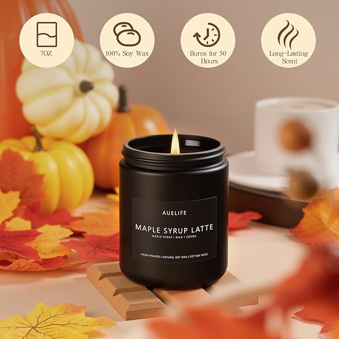 Fall Candle-Maple Syrup Latte Scented Candles for Home Decor, 7 oz Natural Soy Wax, Sweet & Cozy Autumn Candle, Aromatherapy Candles Gift for Coffee Lovers & Thanksgiving-Ruum Studio Home