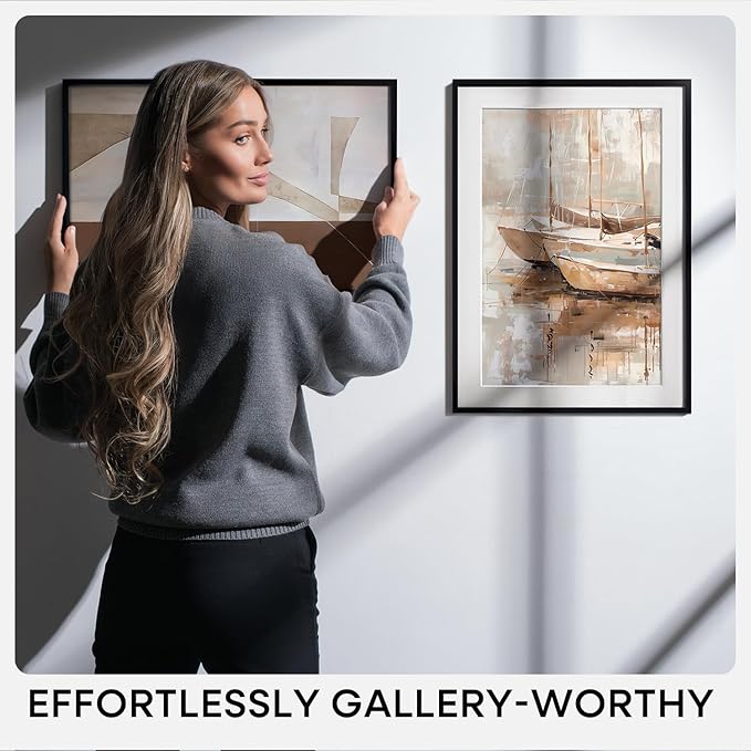 Homeforia 20x30 Poster Frame Black, High End Metal 20 x 30 Picture Frames with Mat 16 by 24 inch Photo, 30x20 Large Frame for Wall, 20x30 Thin Frame Matted to 16x24, Tempered Glass, Wall Kit, Set of 1-Ruum Studio Home