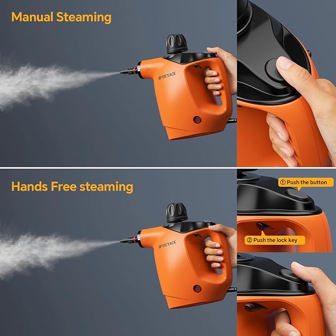 Handheld Steam Cleaner, Steam Cleaner with 16 PCS Accessory & Safety Lock, 500ML Large Capacity Natural Surface Steam for Cleaning, Multipurpose Steamer for Home, Car, Bathroom, Grease (Orange)-Ruum Studio Home