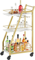 Bar Cart, Gold Bar Cart for The Home, Small Bar Cart on Wheels, Beverage Cart, Home Bar Serving Cart with Glass Holder, Drink Cart for Bar, Kitchen, Dining, Marble White and Gold BC03DW-Ruum Studio Home