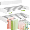 Wall Mounted Clothes Drying Rack 32 inches,Foldbale Laundry Drying Rack Wall Mount,Drying Rack Clothing Space Saver,Retractable,Collapsible,Folding Laundry Rack,White-Ruum Studio Home