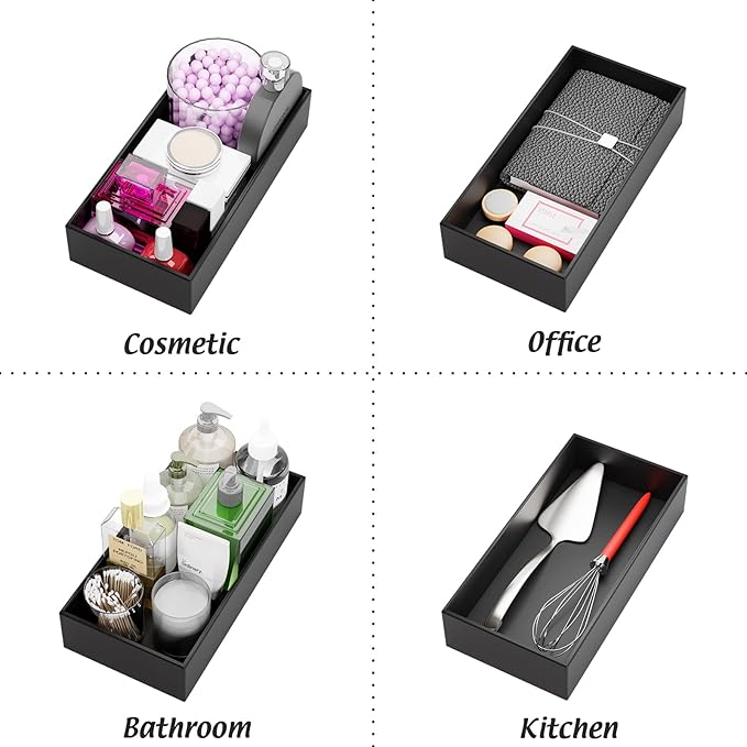 Black Bamboo Drawer Organizer - Silverware&Utensil Holder Organizer for Kitchen Drawers, Multi-Use Drawer Dividers Boxes for Bathroom Counter，Cabinet, Garage, Office Desk, Makeup, Jewelry (12*6*2.5)-Ruum Studio Home