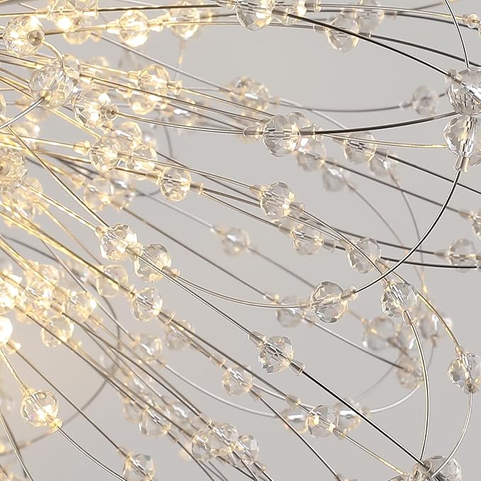 Sputnik Crystal Chandelier, Modern Beaded Ceiling Lamp with Chrome, Round Dandelion Pendant Light Fixtures for Living Room Bedroom Dining Room Farmhouse Kitchen Island (Chrome 9Lights)-Ruum Studio Home