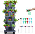 Vertical Planter, 6 Tier Stackable Strawberry Planter with Garden Tool Set, Movable Indoor/Outdoor Garden Herb Pot for Growing Vegetables and Succulents, Dark Gray-Ruum Studio Home