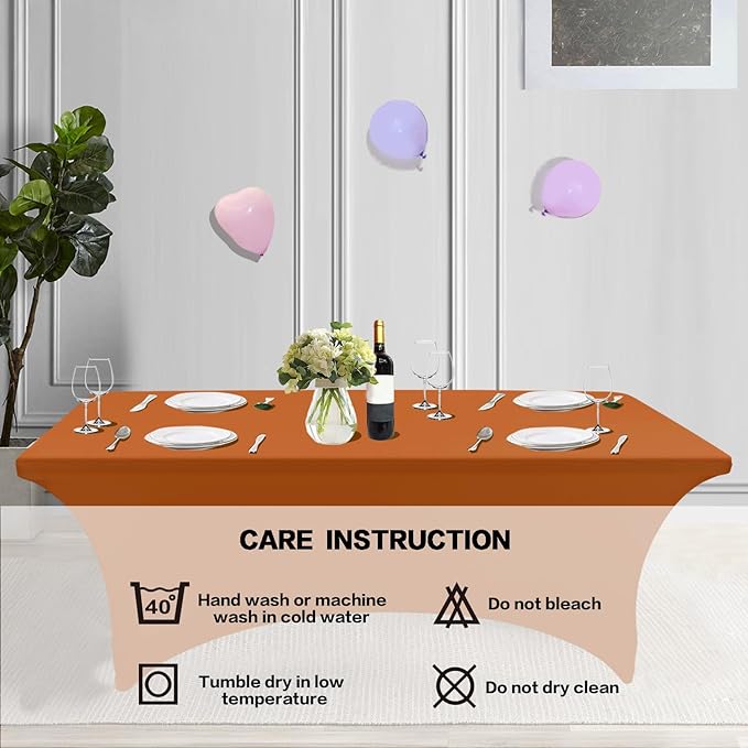 IVAPUPU 2 Pack 6FT Table Cloth for Rectangular Fitted Events Stretch Caramel Table Covers Washable Spandex Tablecloth Protector for Party, Wedding, Cocktail, Banquet, Festival-Ruum Studio Home