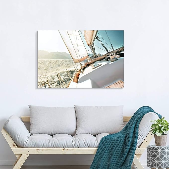 ARTISTIC PATH Nautical Picture Canvas Wall Art: Sailboat Artwork Seascape Print on Canvas for Office Bedrooms (36" W x 24" H,Multi-Sized)-Ruum Studio Home