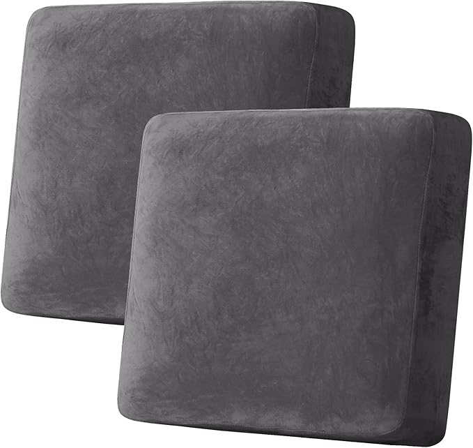 H.VERSAILTEX Velvet Stretch Couch Cushion Cover Plush Cushion Slipcover for Chair Loveseat Sofa Cushion Furniture Protector Seat Cushion Sofa Cover (2 Piece Large Sofa Cushion Covers, Grey)-Ruum Studio Home