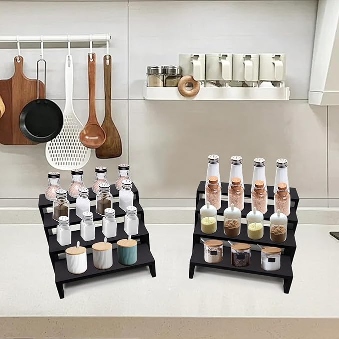 Large Display Wood Risers Wooden Stand 8 Tier Wood Racks Decorative Rectangular, 2 Set 8 Piece Cupcake Stands Cologne Perfume Organizer Dessert Showcase Items(black)-Ruum Studio Home