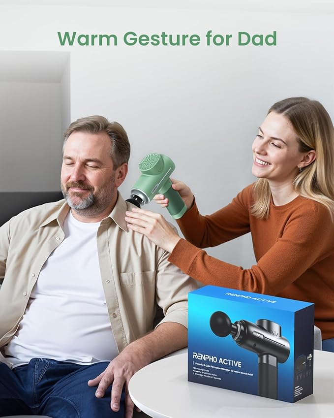 RENPHO Massage Gun Deep Tissue, Portable Percussion Massager for Back and Neck, Gifts for Men and Women, Handheld Device with Carry Case, Active Green-Ruum Studio Home