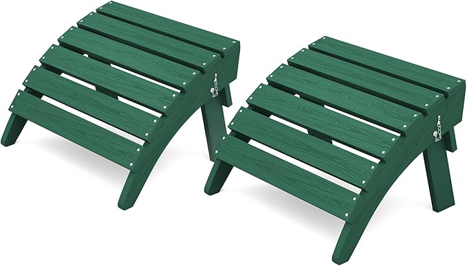 KINGYES Folding Adirondack Ottomans Set of 2 for Adirondack Chair, Green-Ruum Studio Home