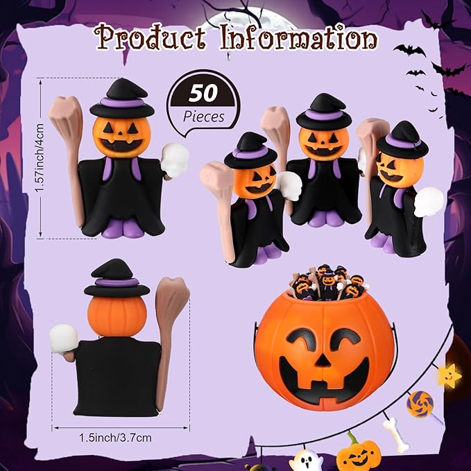 50 Pcs Halloween Mini Figurines Tiny Pumpkin Figures to Hide and Seek Rubber Wizard Miniatures Ornaments Gifts for Halloween Party Favors Table Decorations(Wizard)-Ruum Studio Home