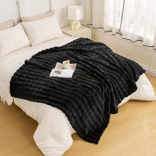 YUSOKI Luxury 3D Bubble Throw Blanket 3.1lb,All Ages,Home Decoration, (Black,60 * 80inches)-Ruum Studio Home