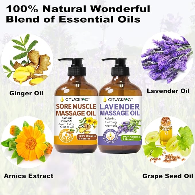Massage Oil for Massage Therapy,Lymphatic Drainage-Ginger Oil Sore Muscle Arnica Oil &Lavender Oil Relaxing Massage Oils for Date Night,Massage Ball,Fathers Day Gift for Husband,Men, Gifts for Him Her-Ruum Studio Home
