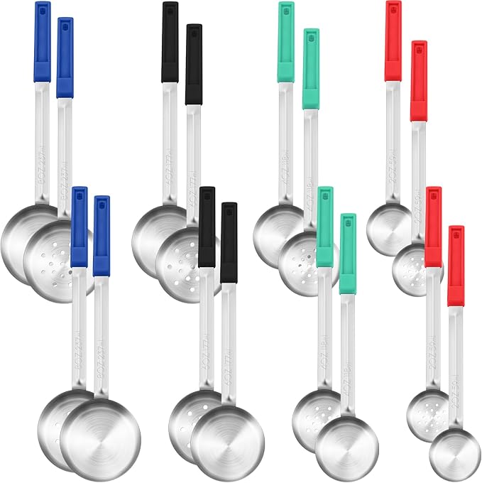 16 Pcs Portion Control Serving Spoons, Restaurant Measuring Serving Ladle Utensils, Portion Control Slotted Scoops for Weight Loss, Solid and Perforated Scoops(4 Colors,4 Sizes)-Ruum Studio Home