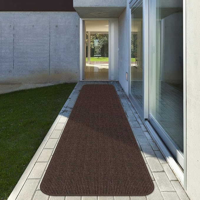 House, Home and More Indoor Outdoor Double-Ribbed Carpet Runner with Skid-Resistant Rubber Backing - Bittersweet Brown - 4 Feet x 15 Feet-Ruum Studio Home