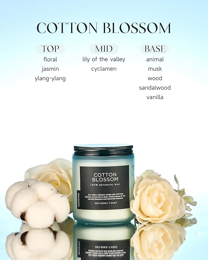 M&SENSE Clean Cotton Scented Candle - 7.05oz Natural Soy Wax Clean Cotton Blossom Scent Non Toxic Candle, 50-Hour Slow Burning 2-Wick Aromatherapy Home Fragrance Gifts for Home Decor-Ruum Studio Home