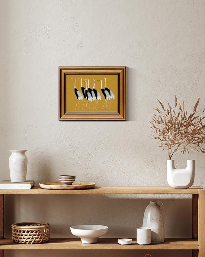 HUARCEY Gold Framed Vintage Wall Art for Living Room, Animals Painting Prints Shelf Decor for Kitchen, Aesthetic Bedroom Wall Art Decor, Christmas Gifts for Friends or Family (Seven Cranes - 8"x10")-Ruum Studio Home