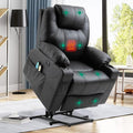 VIVIJASON Power Lift Chair Electric Recliner for Elderly Heated Vibration Massage Faux Leather Recliner Chair with 2 Remote Controls, Cup Holders, Side Pockets & USB Ports for Living Room (Black)-Ruum Studio Home