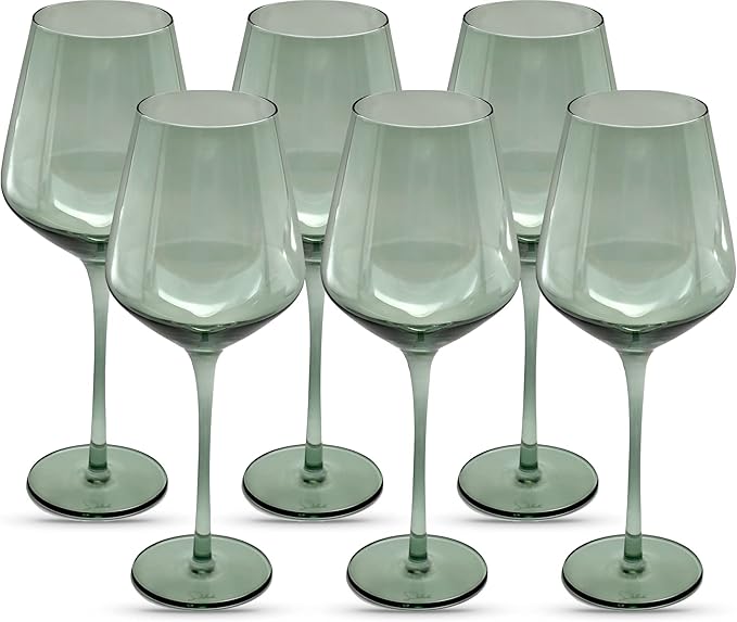 Saludi Original Light Blue Sea Wine Glasses, 16.5oz (Set of 6) Stemmed Single Color Teal Green Sea Foam Glass - Great for All Wine Types and Occasions or Gifts - Luxury, Durable, Hand-Blown-Ruum Studio Home