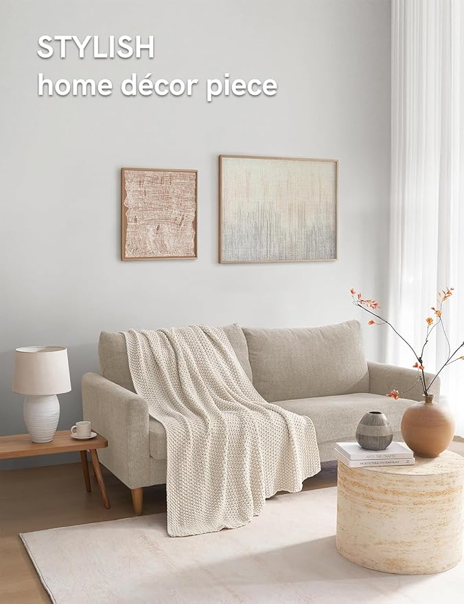 YnM Chunky Cotton Knit Throw Blanket, Cable Knit Throws for Bed Couch Sofa, Comfy & Relaxing, Decorative Piece for Farmhouse Modern Boho Rustic Scandinavian Chic Vibe, Cream White 50x60 Inches-Ruum Studio Home