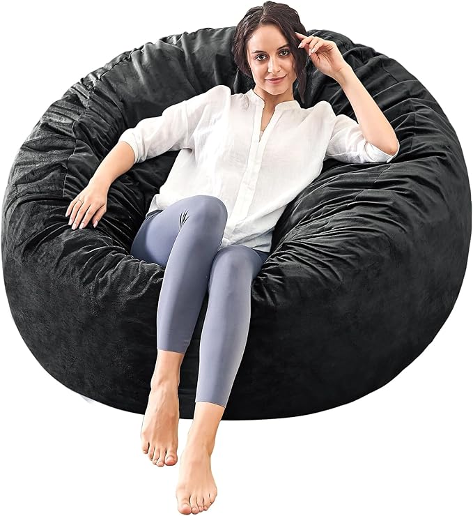 Bean Bag Chairs for Adults - Memory Foam Furniture BeanBag Chair - Kids/Teens Sofa with Soft Micro Fiber Cover - Round Fluffy Couch for Living Room Bedroom College Dorm - 4 ft, Carbon Black-Ruum Studio Home