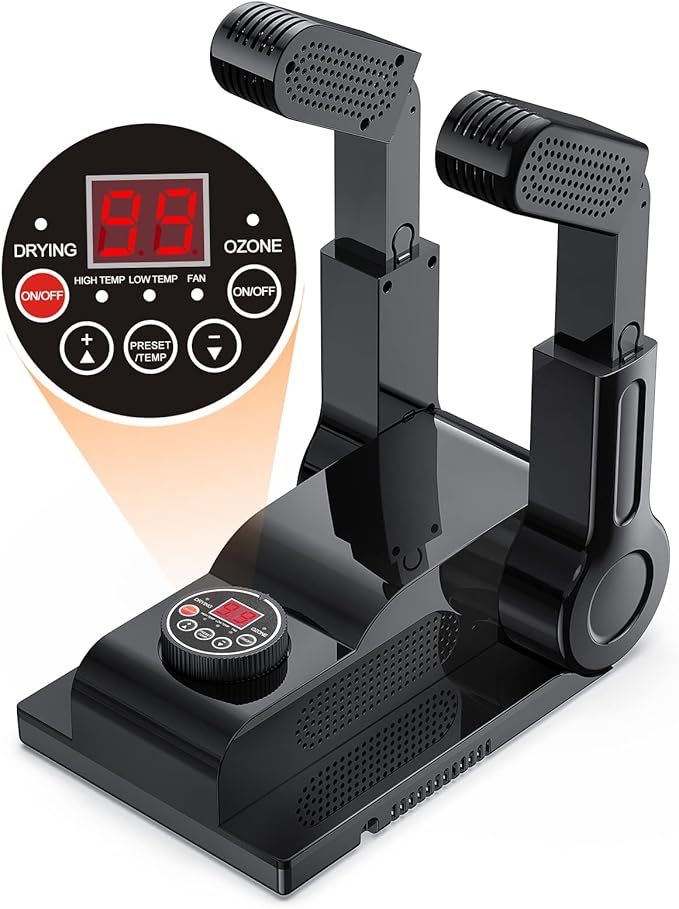 FORLIM [Upgraded Temperature Control] Boot Dryer for Work Boots - Shoe Dryer with 24-Hour Delay Timer, Portable Glove Dryer & Boot Warmer, Automatic Shut-Off Timer, Folding Design, Smart Panel, Black-Ruum Studio Home