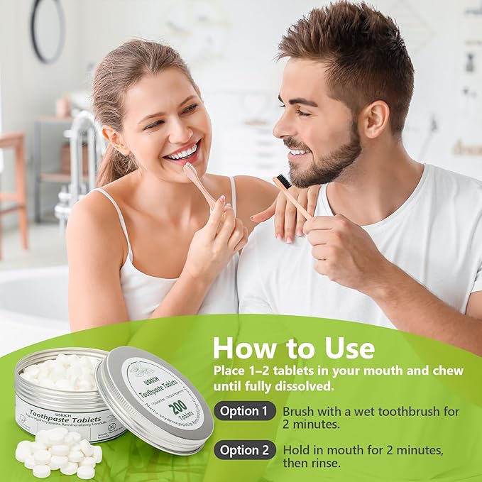 200 Pcs Toothpaste Tablets - Nano Hydroxyapatite Natural Whitening, Reduce Sensitivity,Fluoride & Plastic Free, Eco Friendly & Travel Mouthwash Tablets-Ruum Studio Home