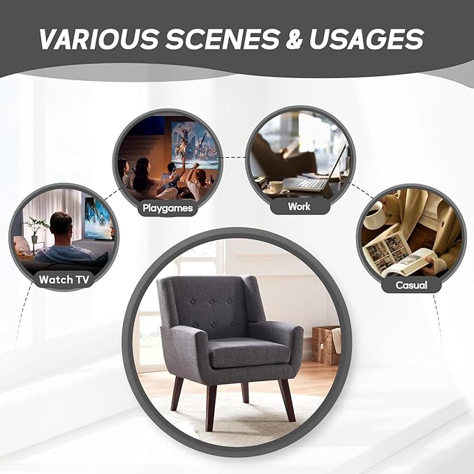 HUIMO Accent Chairs Set of 4, Upholstered Button Tufted Armchair, Linen Fabric Sofa Chairs for Bedroom, Living Room, Mid Century Modern Comfy Reading Chair (4, Grey)-Ruum Studio Home