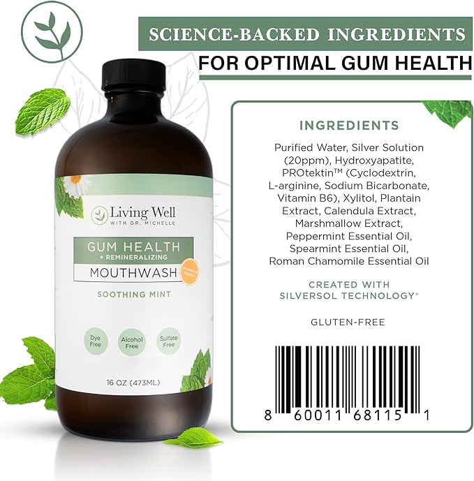 Remineralizing + Gum Health Mouthwash – Soothing Mint | Hydroxyapatite, Colloidal Silver | Alcohol-Free, Fluoride-Free, Fresh Breath Support-Ruum Studio Home
