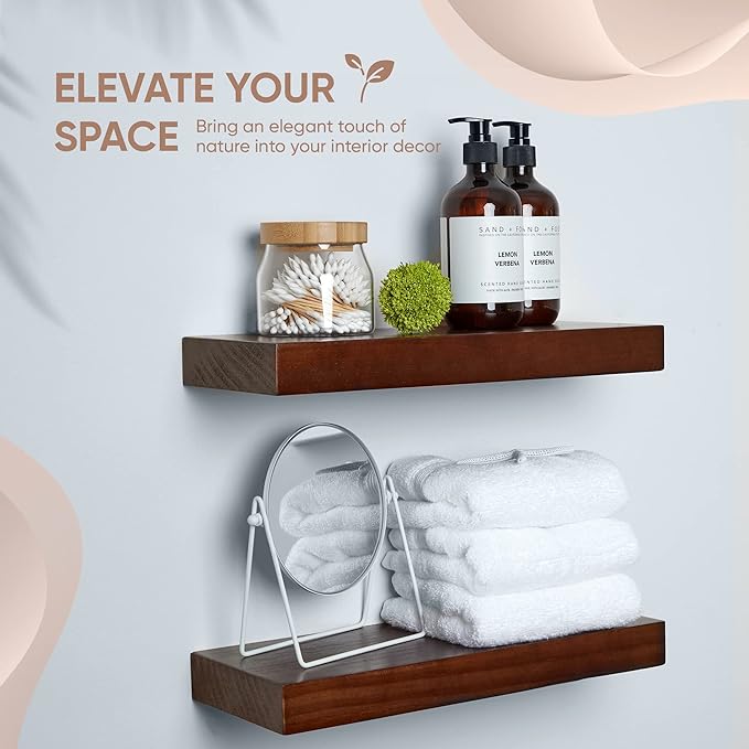 Homeforia Walnut 12 inch Floating Shelf, High End Solid Real Wood Small 12inch Floating Shelves for Wall Mounted, Dark Brown 12in Floating Shelves, Heavy Duty Bracket, 12 X 6.5 X 1.75 inches, Set of 2-Ruum Studio Home