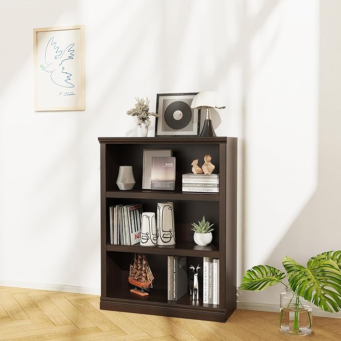 43 in Tall Bookcase, 3-Tier Bookshelf Open Storage, 33 inch Wide Floor Standing Indoor Furniture, Book Cases for Home School Library Office Bedroom Kids, Dark Cherry 3 Tiers-Ruum Studio Home